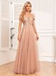 Robe De Soirée Glamour Longue Epaule Ouverte Paillette Rose Gold Tulle