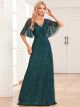 Robe De Soiree Longue Femme Vert Fonce Brillante Paillette Manche Papillon Col V